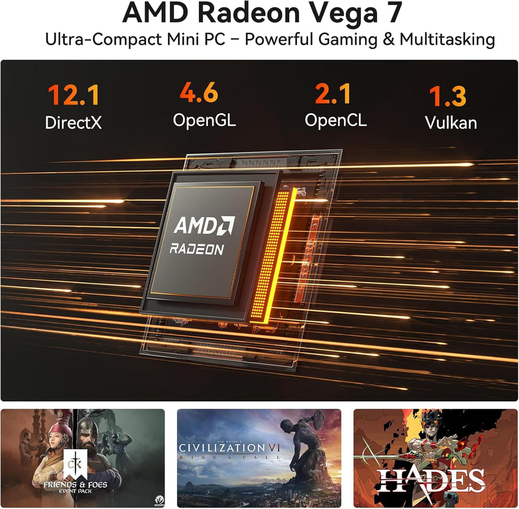 Mini PC GEEKOM A5 Pro (2026) doté de processeur AMD Ryzen 5 7430U, 16 Go de RAM DDR4 (extensible à 96 Go, non LPDDR), SSD NVMe de 1 To, Windows 11 Pro, compatible doté de 4 écrans, 8K, Wi-Fi 6 et 6 ports USB, garantie de 3 ans.