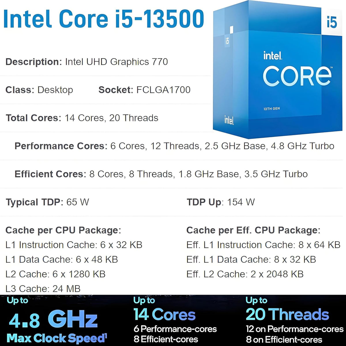 Ordinateur de bureau HP, format tour, pour un usage domestique et le bureau : processeur Intel Core i5-13500 à 14 cœurs, 32 Go de RAM DDR4, SSD PCIe de 1 To, carte graphique UHD 770, Wi-Fi 6, Bluetooth 5.3, RJ-45, HDMI, VGA, clavier et souris…