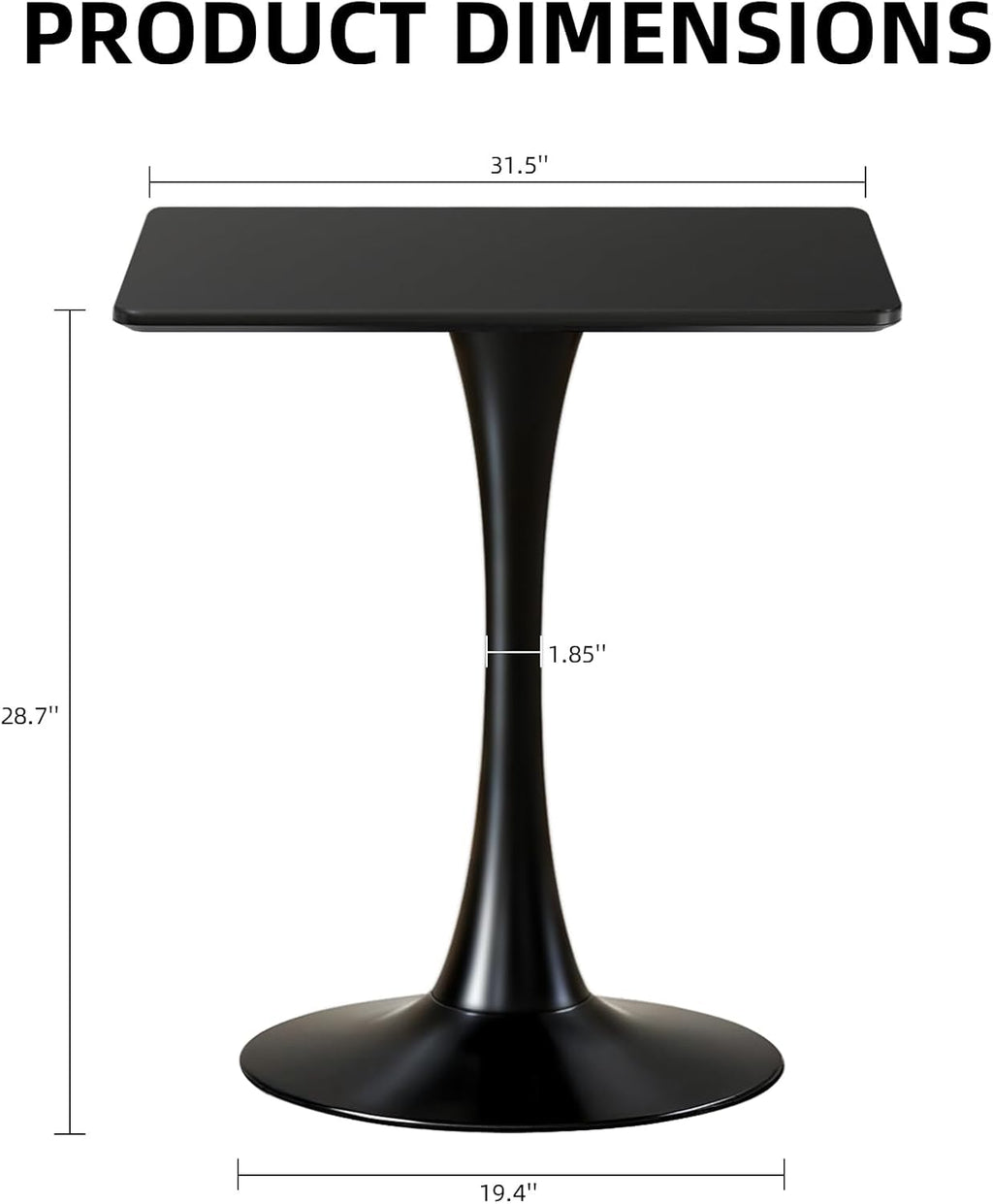 Table de salle à manger carrée, table tulipe de 80 cm dotée de plateau épais et pied en métal, table bistro moderne du milieu du siècle pour cuisine, petits espaces, salon, café (noir)