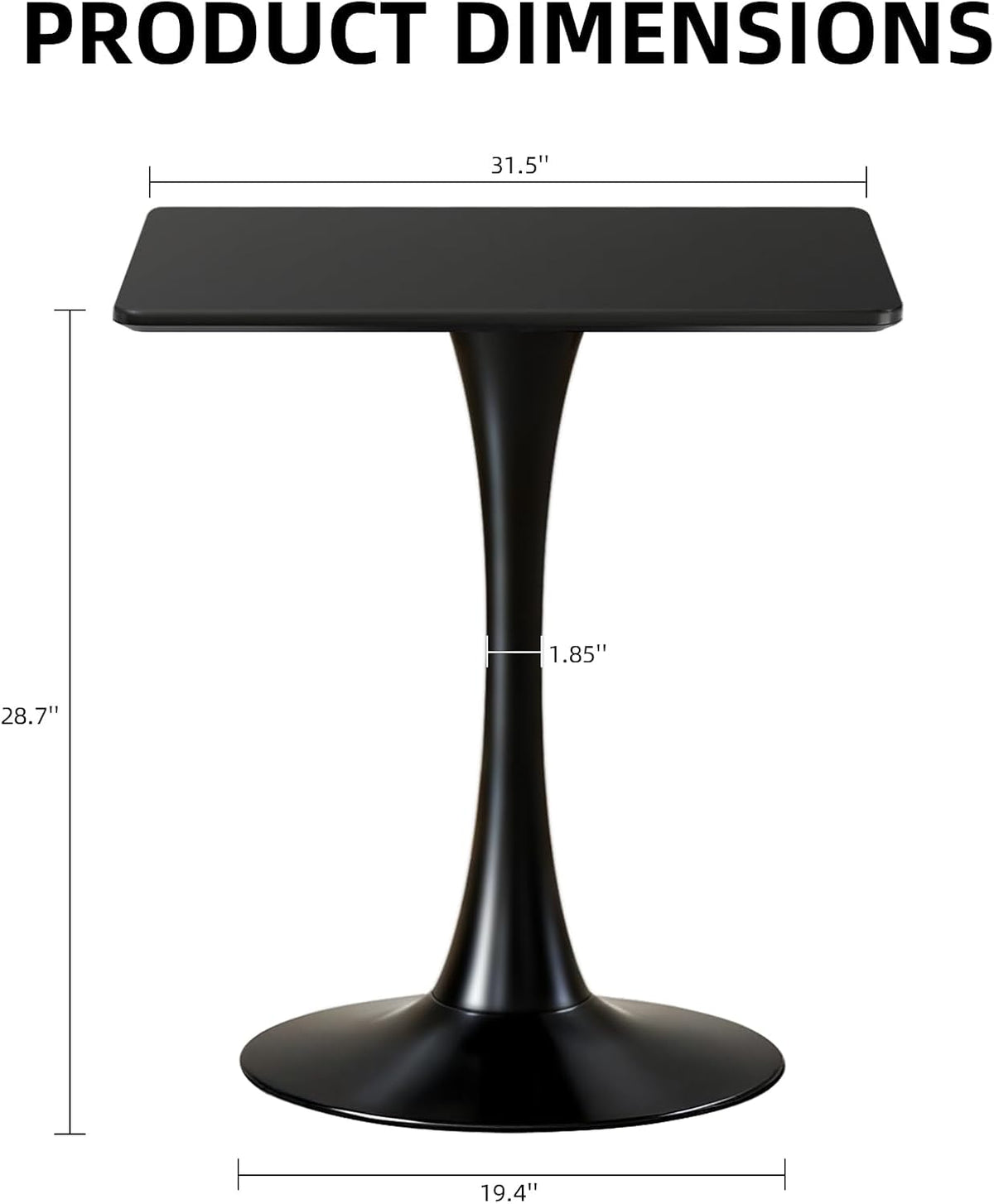 Table de salle à manger carrée, table tulipe de 80 cm dotée de plateau épais et pied en métal, table bistro moderne du milieu du siècle pour cuisine, petits espaces, salon, café (noir)