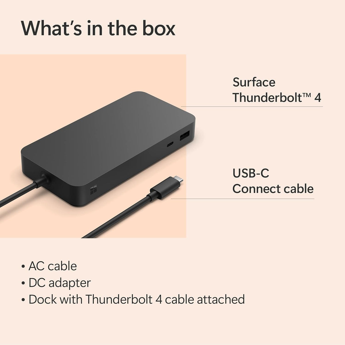 Station d'accueil Microsoft Surface Thunderbolt 4 - Noire (T8H-00001) – Modèle pratique