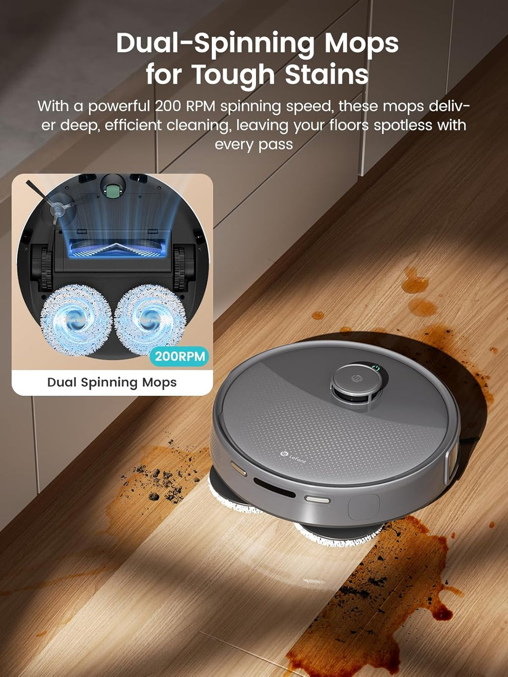 Aspirateur et laveur robot Lefant LiDAR, aspiration de 20 000 Pa, vidage automatique après 90 jours, détection d'obstacles, lavage et séchage automatiques, adapté à les poils d'animaux et les tapis, compatible Wi-Fi 5G, Alexa/application/Apple…