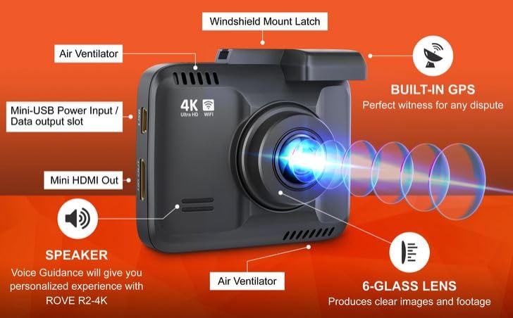 Caméra embarquée ROVE R2-4K doté de Wi-Fi, GPS, vision nocturne et angle de 150°