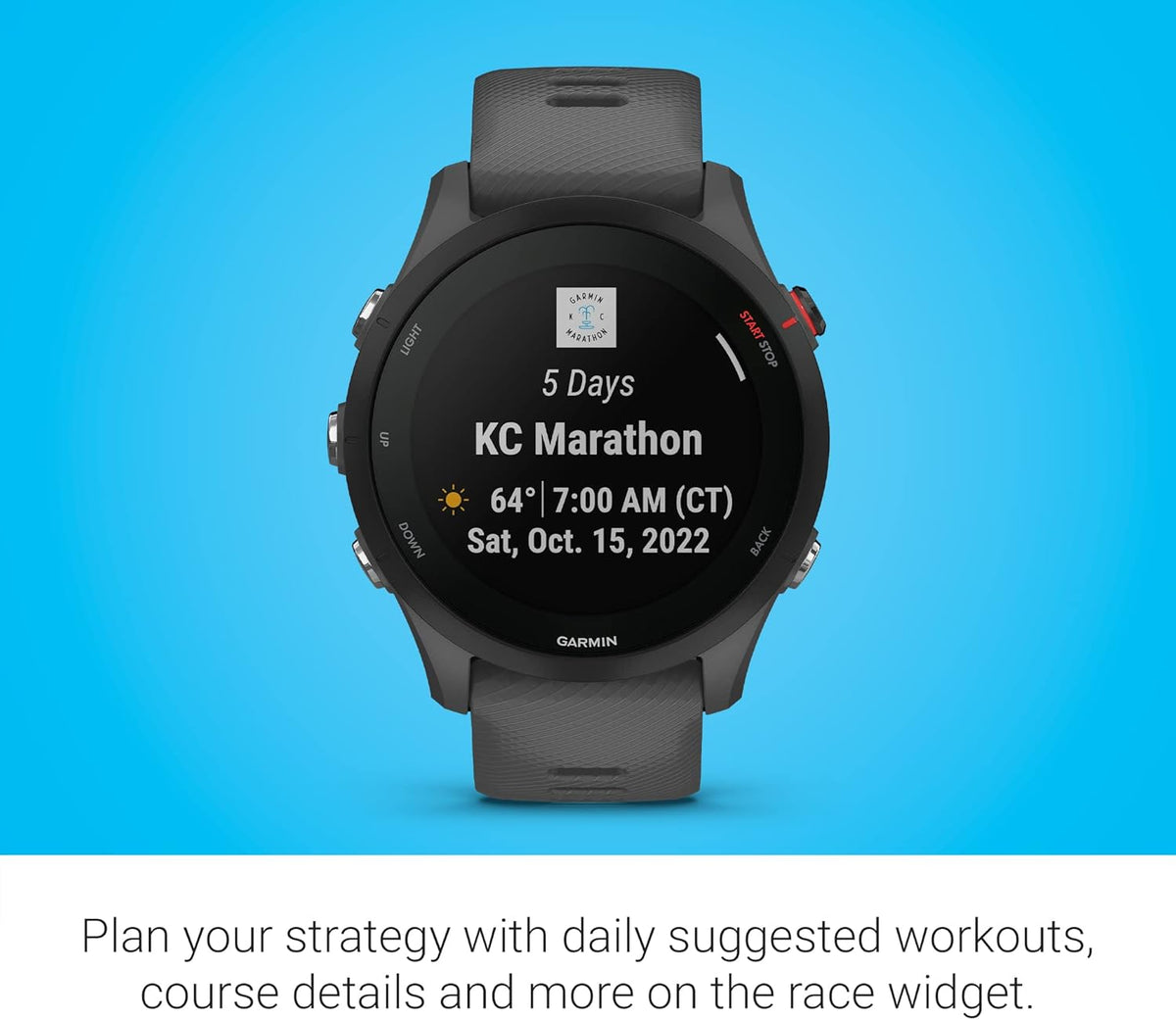 Présentation : Montre connectée GPS de course à pied Garmin Forerunner® 255 : informations avancées, batterie longue durée, gris ardoise