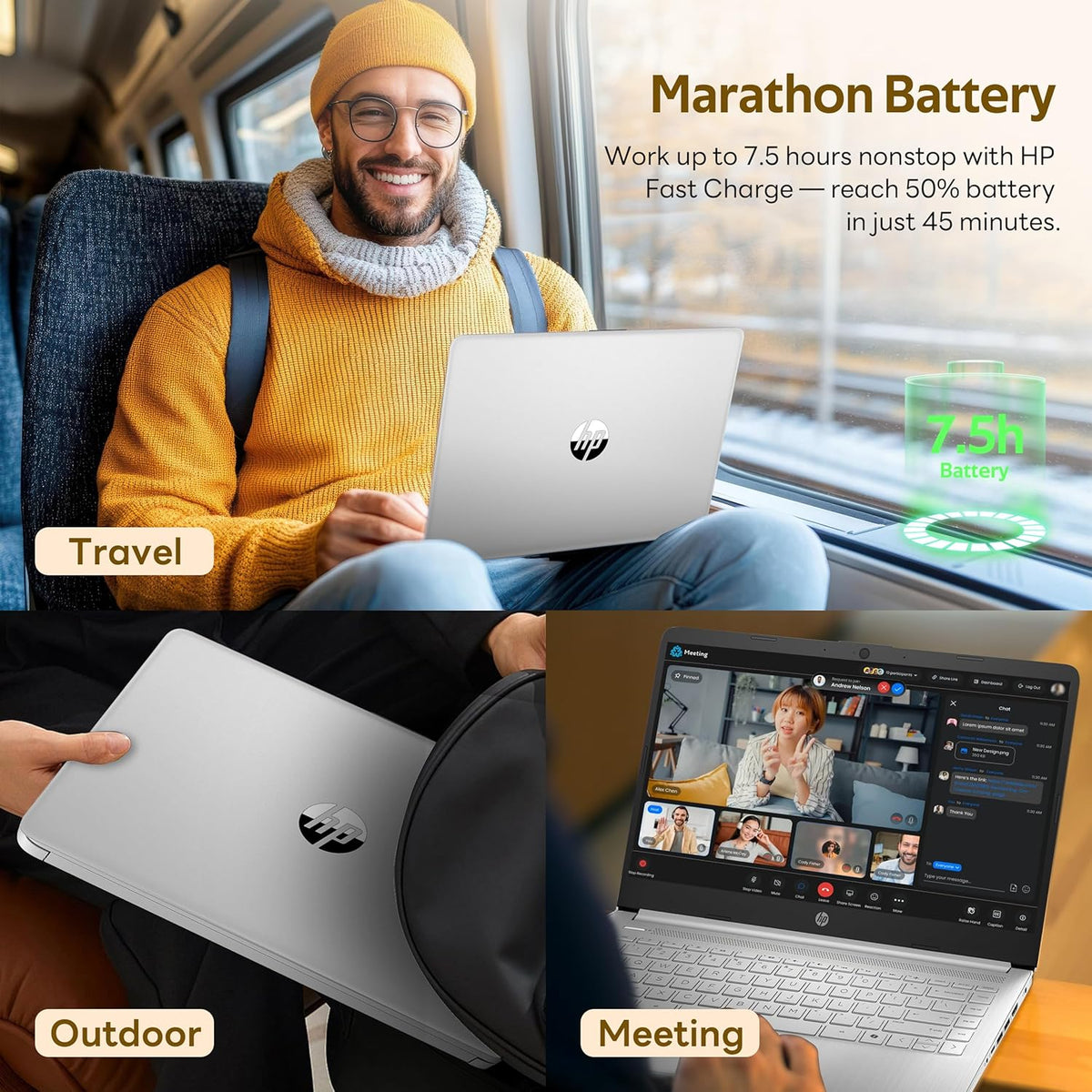 Ordinateur compact portable HP Stream 14 HD avec AI Copilot, processeur Intel N150, 4 Go de RAM, 1,12 To de stockage (128 Go UFS + station d'accueil de 1 To), carte graphique Intel, abonnement d'un an à Office 365, Wi-Fi 6, Windows 11, argent