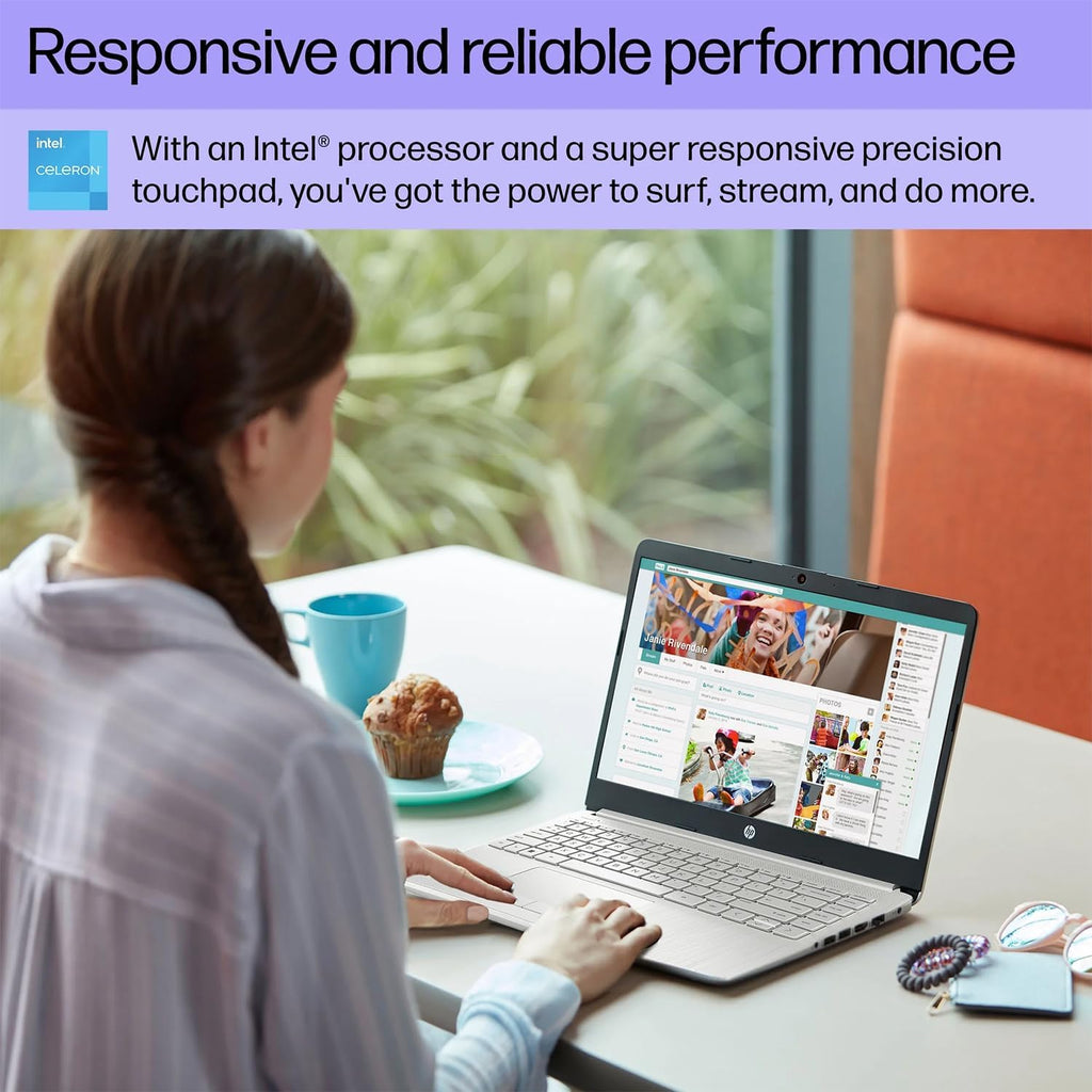 Ordinateur compact portable HP pour étudiants et professionnels, écran HD 14 pouces, processeur Intel Quad-Core N4120, 8 Go de RAM DDR4, 64 Go de stockage eMMC, abonnement d'un an à Office 365, webcam, port RJ-45, HDMI, Wi-Fi, Windows 11 Famille
