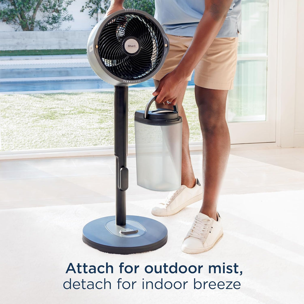 Ventilateur brumisateur Shark FlexBreeze Pro — Intérieur et extérieur, brumisation intégrée, sur pied ou à poser, dotée de ou sans fil, jusqu'à 24 h d'autonomie, oscillant, gris anthracite, FA302 (sortie 2025)
