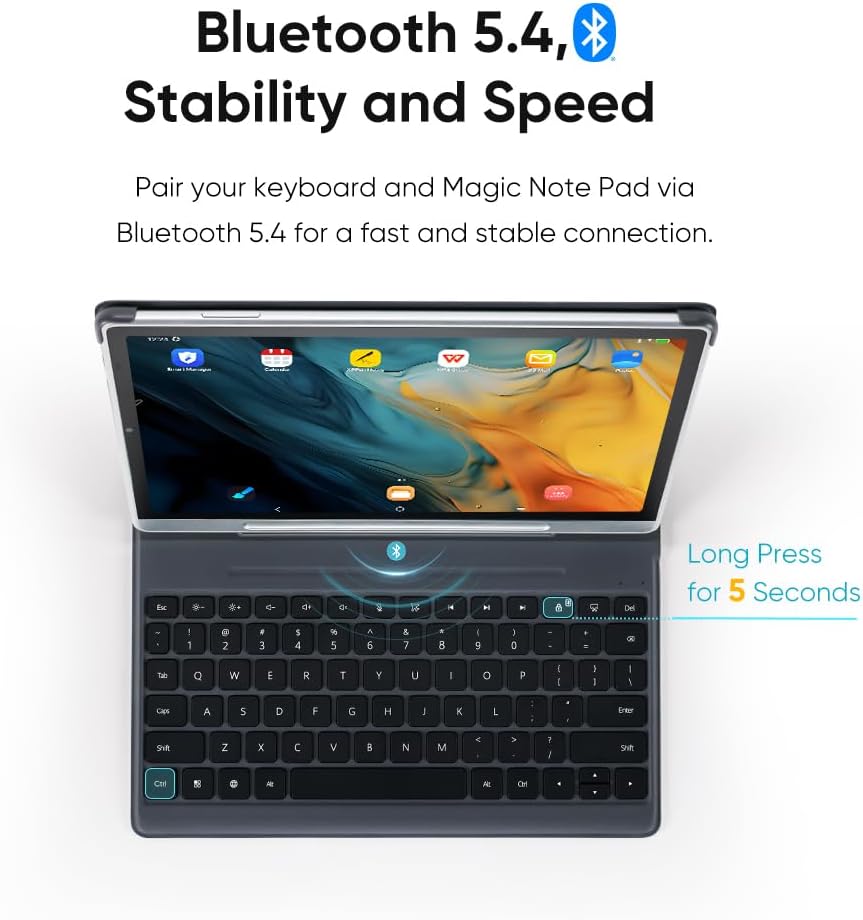 Tablette tactile de prise de notes numérique couleur XPPen 3 en 1 de 10,95 pouces avec 16 384 niveaux de pression et clavier folio XPPen pour Magic Note Pad ACK09. Étui de protection avec support et raccourcis clavier.