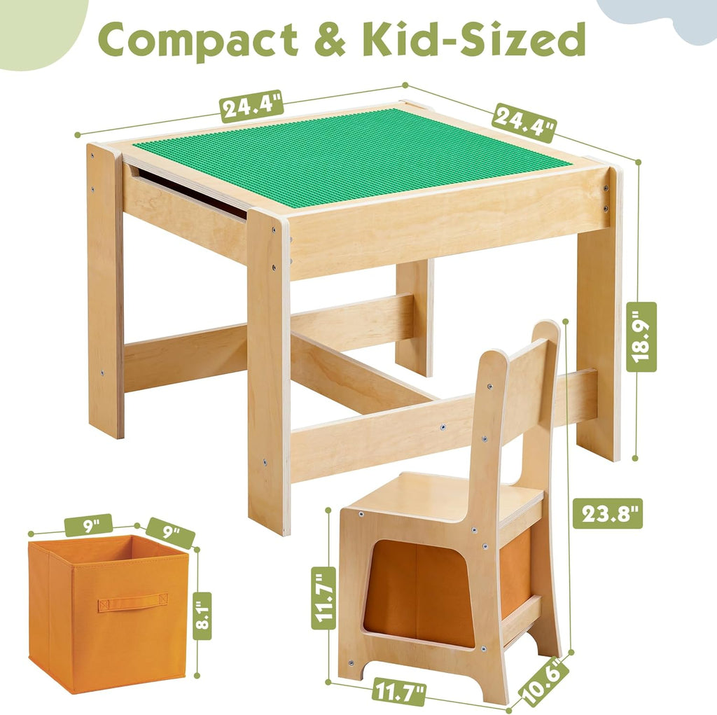 Ensemble table et chaises en bois pour enfants, table d'activités 3 en 1 dotée de tiroir de rangement, table de jeu modulable 2 en 1 avec plateau détachable pour dessiner et lire