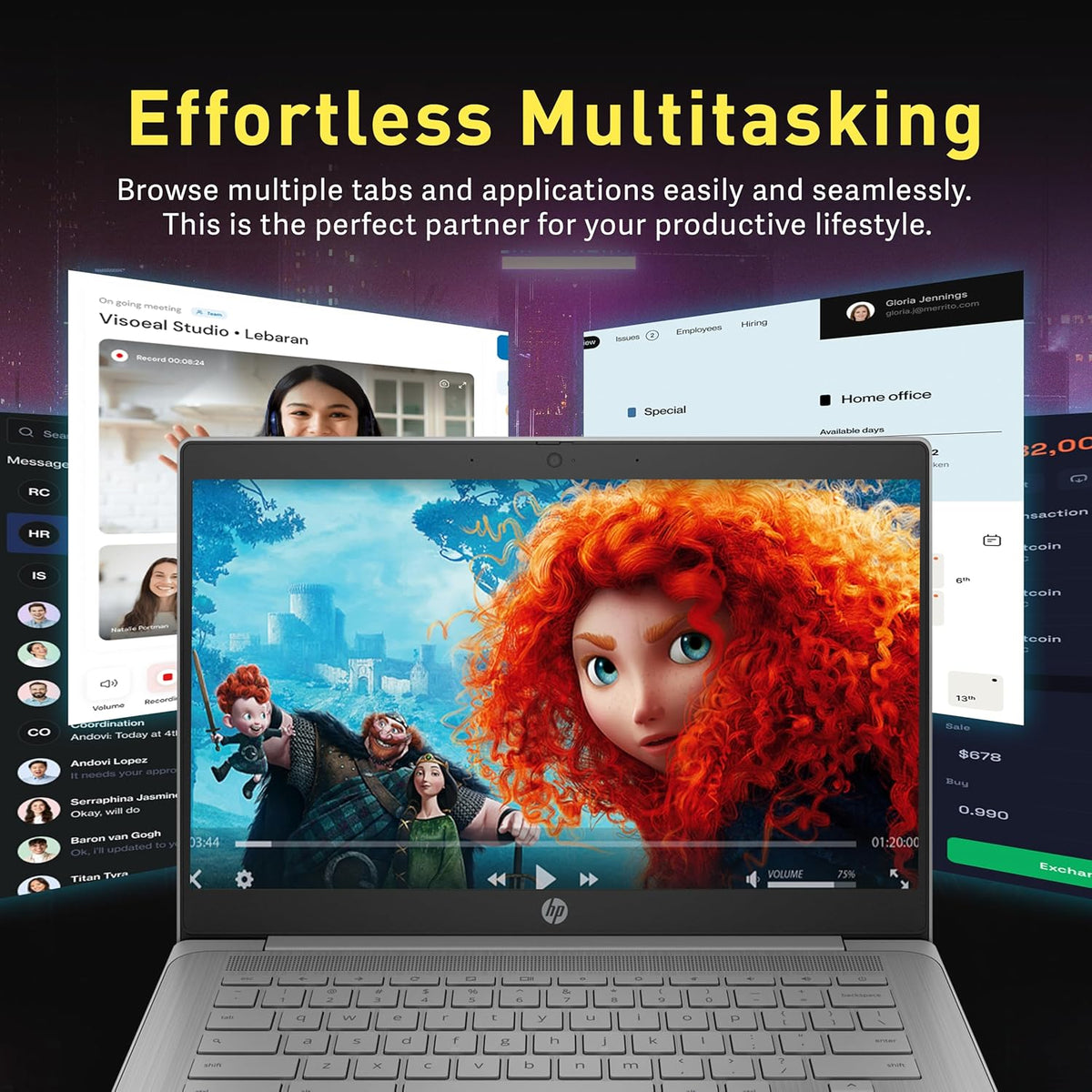 Ordinateur compact portable HP Chromebook 14 HD pour professionnels et étudiants : processeur Intel Celeron N4120, 4 Go de RAM LPDDR4, stockage de 224 Go (64 Go eMMC + station d’accueil de 160 Go), carte graphique UHD, webcam, longue autonomie