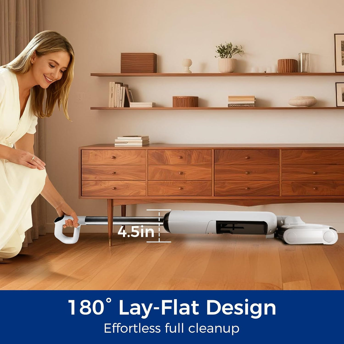 Balai aspirateur eau et poussière, balai aspirateur à connectivité sans fil tout-en-un à plat à 180°, machine de nettoyage des sols, autonomie de 45 minutes, nettoyage automatique allant jusqu'à 70 °C, nettoyage des bords, balai aspirateur…