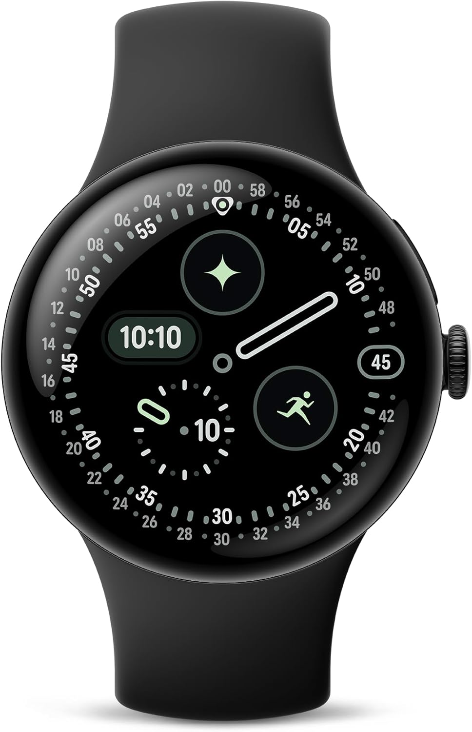 Google Pixel Watch 4 (45 mm) - Montre connectée Android avec suivi de la fréquence cardiaque et du sommeil - Autonomie de 40 heures - Suivi d'activité - Intelligence artificielle Google - Boîtier en aluminium noir mat - Bracelet actif Obsidian -