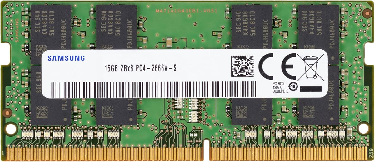 Mémoire RAM Samsung 16 Go DDR4 2666 MHz PC4-21300 (PC4-2666V) CL19 SODIMM 2Rx8 double rangée 1,2 V 260 broches pour ordinateur compact portable.