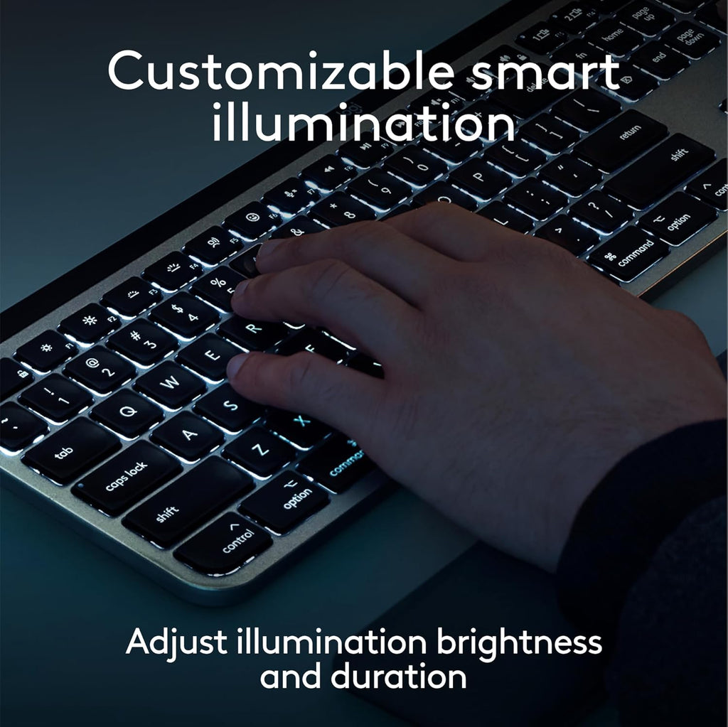 Logitech MX Keys S pour Mac, clavier sans fil, frappe fluide et précise comparable à celle d'un ordinateur compact portable, touches programmables, rétroéclairage, Bluetooth, rechargeable par USB-C pour MacBook Pro, MacBook Air, iMac et iPad - Gris