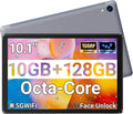Tablette tactile Android 10,1 pouces, processeur octocœur, 10 Go de RAM + 128 Go de ROM extensible jusqu'à 1 To, écran tactile IPS HD 1280 x 800 (Widevine L1), double caméra 5 MP + 8 MP, déverrouillage facial, batterie 5000 mAh, Wi-Fi 6, Bluetooth 5.