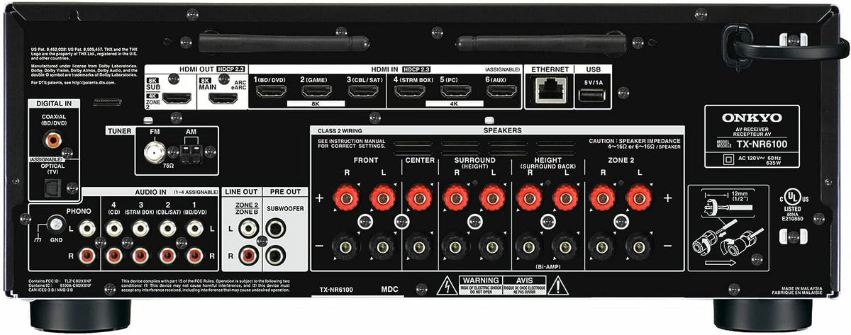 Ampli-tuner AV intelligent Onkyo TX-NR6100 7.2 canaux 8K - Certifié THX, compatible doté de Sonos et proposant une expérience de jeu 4K ultime