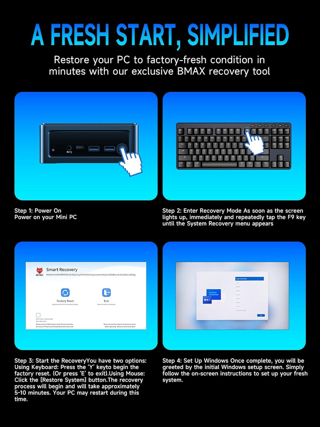 Mini PC Bmax B9 Plus doté de processeur Intel Core i5-1235U de 12e génération | 24 Go de RAM DDR5 | SSD NVMe de 512 Go | Windows 11 | 2 ports USB 3.2 | Compatible doté de les écrans 4K | Wi-Fi 6 | Double emplacement SSD | Mini PC de bureau Intel
