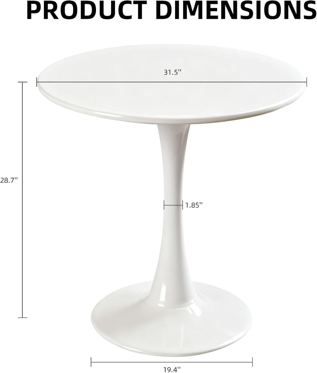 Table de salle à manger ronde, table tulipe circulaire de 80 cm dotée de plateau épais et pied en métal, table bistro moderne du milieu du siècle pour cuisine, petits espaces, salon, café (blanche)