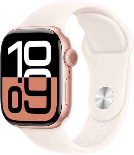 Présentation : Apple Watch Series 10 GPS 42 mm - Boîtier en aluminium or rose avec verres rose clair M/L (Reconditionné Premium)