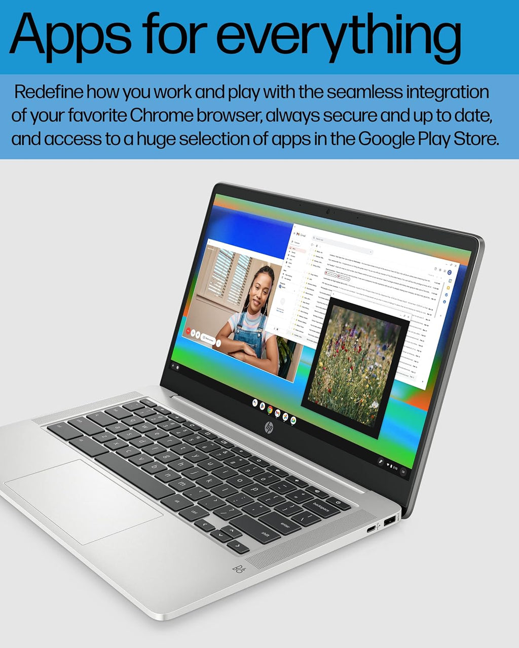 Ordinateur compact portable HP Chromebook 14, Intel Celeron N4120, 4 Go de RAM, 64 Go eMMC, écran HD 14 pouces, Chrome OS, design fin, graphismes 4K, longue autonomie, clavier gris cendré (14a-na0226nr, 2022, argent minéral)
