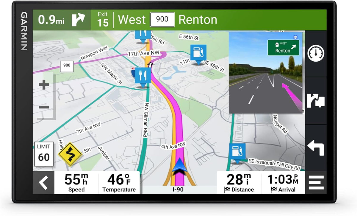 GPS de voiture Garmin DriveSmart 86 doté de écran 8 pouces, cartes haute résolution nettes et lumineuses et assistance vocale Garmin.