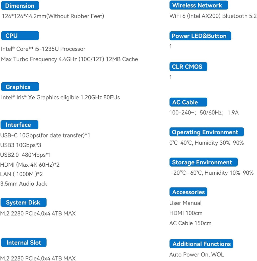 Mini PC Beelink EQi12 - Mini-ordinateur Intel i5-1235U (allant jusqu'à 4,4 GHz) 10 cœurs/12 threads - 16 Go de RAM DDR4 - SSD M.2 NVMe 500 Go - Ordinateur de bureau - 4K à 60 Hz - HDMI et DisplayPort - Wi-Fi 6 - Bluetooth 5.2 - Ethernet Gigabit…
