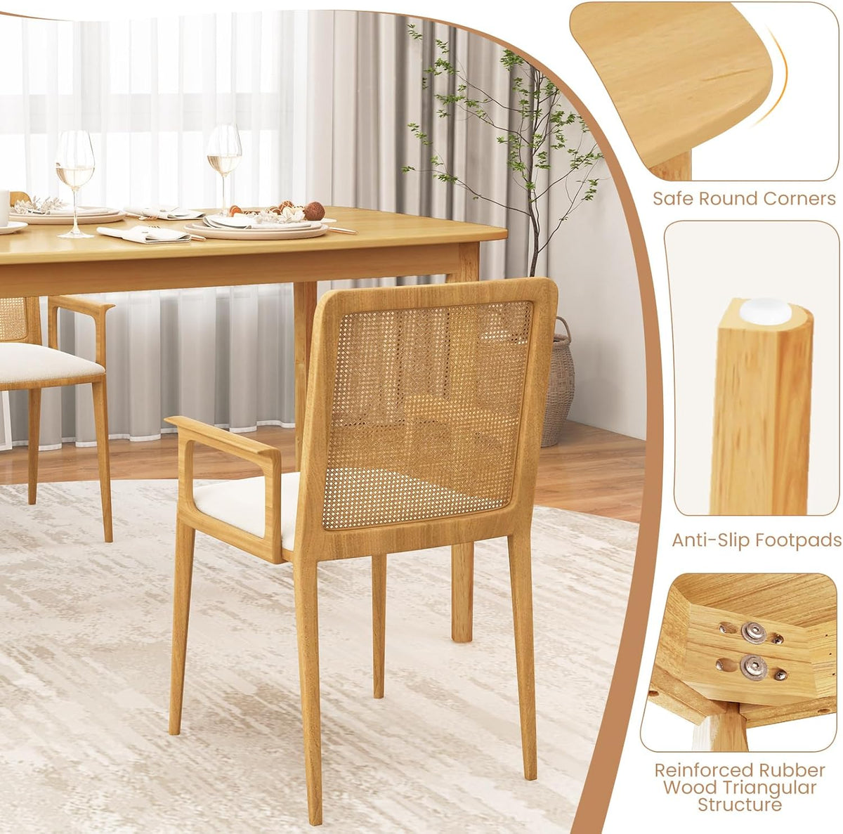 Table de salle à manger Giantex pour 4 personnes, table de cuisine rectangulaire de 122 cm dotée de pieds en bois d'hévéa massif et plateau spacieux, table à manger en bois pour salon/salle à manger, coin repas (naturel)