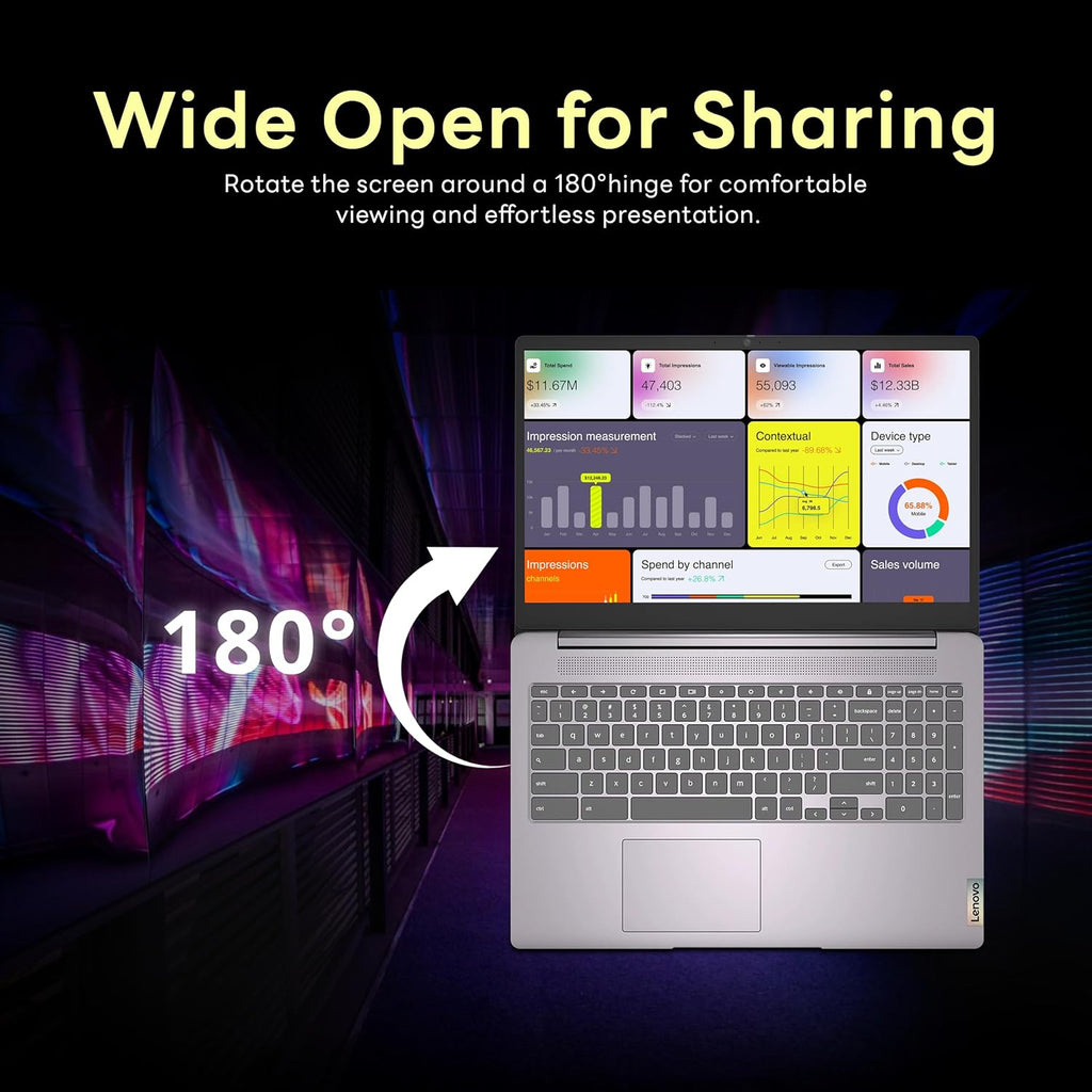 Chromebook Lenovo Ideapad 3 15,6" FHD, processeur Intel Celeron N4500, 4 Go de RAM, 224 Go de stockage (SSD 64 Go + station d'accueil 160 Go), carte graphique Intel UHD, clavier complet, Chrome OS, gris arctique