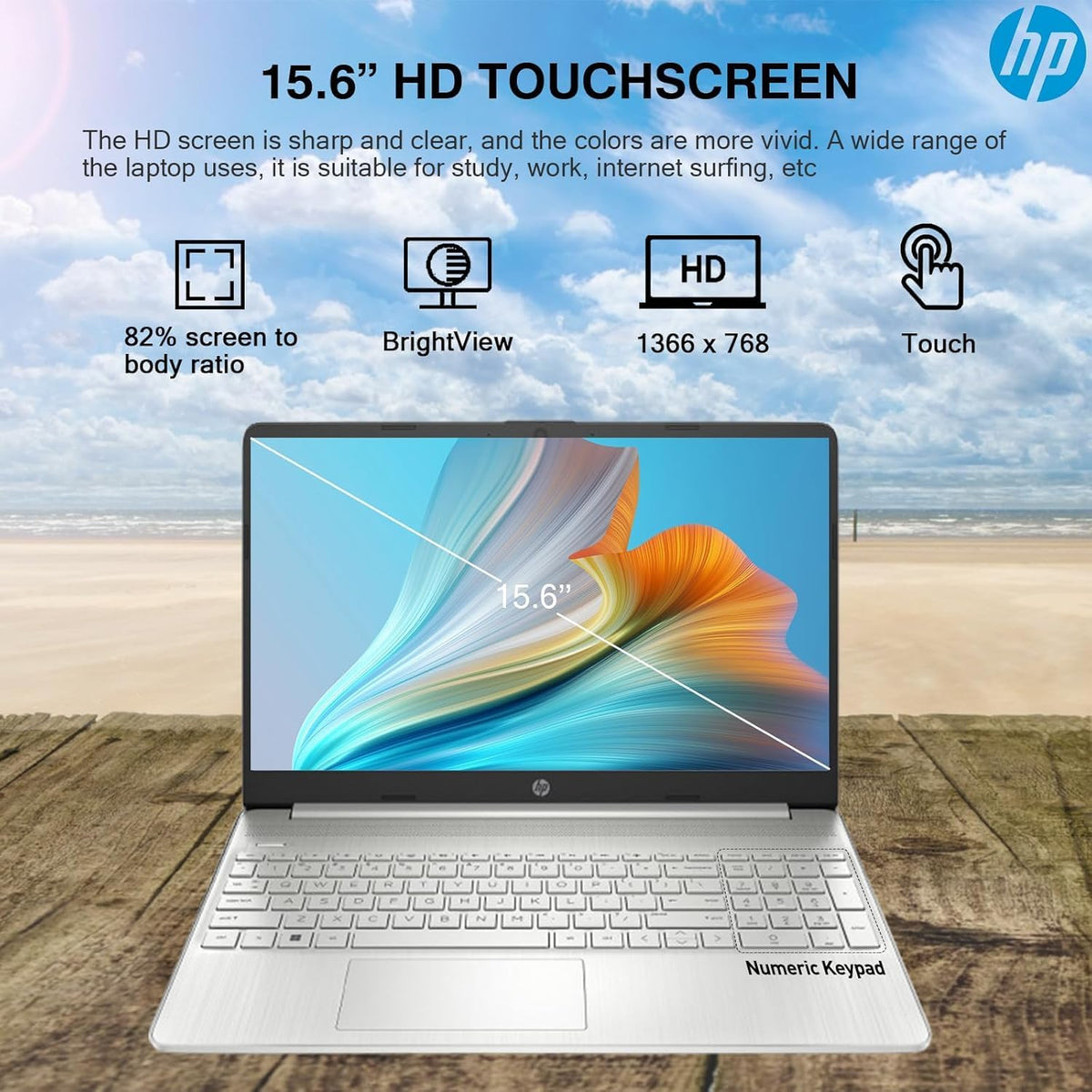 Ordinateur compact portable HP Flagship 15,6" tactile HD, processeur Intel i3 à 6 cœurs, 32 Go de RAM, 1,5 To de stockage (1 To SSD + 500 Go d'extension), Wi-Fi, batterie longue durée, HubxcelAccessory, licence à vie pour Office 2024, Windows 11