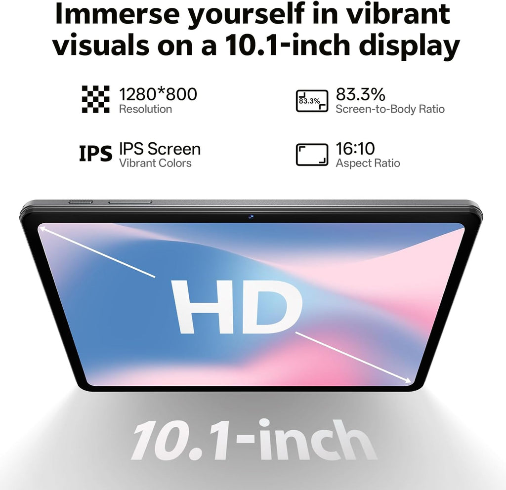 Tablette tactile Android 16 de 10,1 pouces avec processeur octocœur, 20 Go de RAM, 128 Go de ROM extensible jusqu'à 1 To, écran tactile IPS HD 1280 x 800, GPS, autonomie de 8 heures, Wi-Fi 6, Bluetooth 5.2, double caméra (Gris)