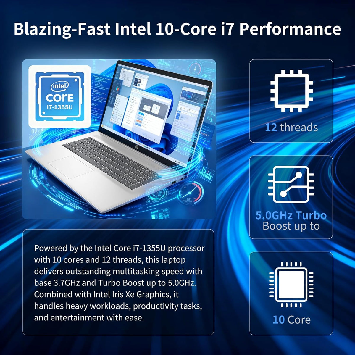 Ordinateur compact portable HP 17 pouces tactile, 32 Go de RAM, SSD 1 To, écran tactile HD+ 17,3 pouces, processeur Intel Core i7 1355U, clavier rétroéclairé, Copilot AI, Wi-Fi 6, Windows 11 Pro, autonomie longue durée, idéal pour les professionnels.