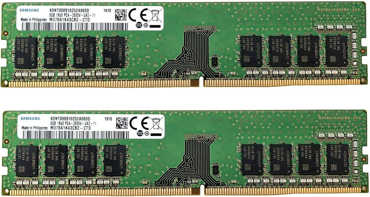 Kit de mise à niveau de mémoire RAM pour ordinateur de bureau Samsung 16 Go (2 x 8 Go) DDR4 2666 MHz DIMM PC4-21300 UDIMM Non-ECC 1Rx8 1,2 V CL19 288 broches M378A1K43CB2-CTD – Modèle pratique