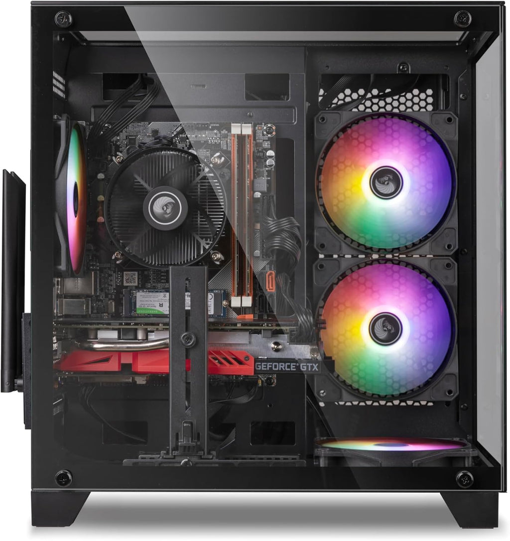 PC de bureau gaming pré-assemblé, processeur Intel Core i5 cadencé à 3,2-3,6 GHz, carte graphique RX550 doté de 4 Go de mémoire vidéo GDDR5, 16 Go de RAM, SSD NVMe de 512 Go, Wi-Fi 5, 4 ventilateurs RGB, Windows 11