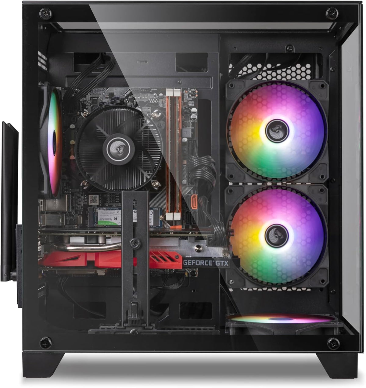PC de bureau gaming pré-assemblé, processeur Intel Core i5 cadencé à 3,2-3,6 GHz, carte graphique RX550 doté de 4 Go de mémoire vidéo GDDR5, 16 Go de RAM, SSD NVMe de 512 Go, Wi-Fi 5, 4 ventilateurs RGB, Windows 11