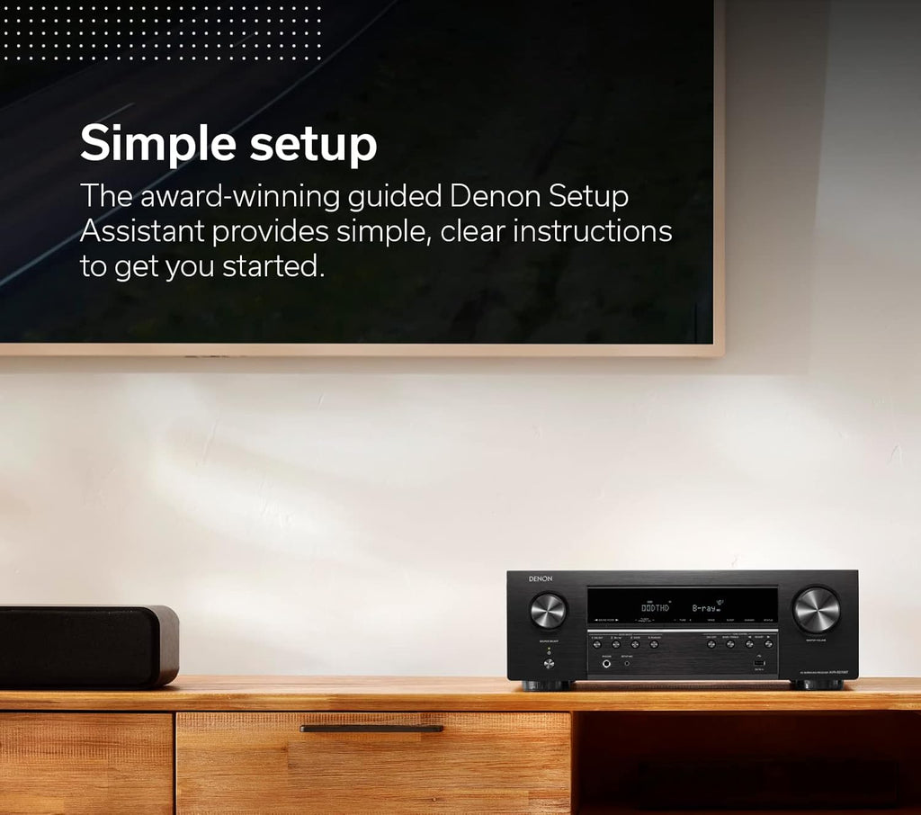 Amplificateur audio-vidéo Denon AVR-S570BT 5.2 canaux, compatible 8K Ultra HD, doté de streaming à connectivité sans fil Bluetooth, 4 entrées HDMI 8K et eARC HD. Assistant de configuration HD.