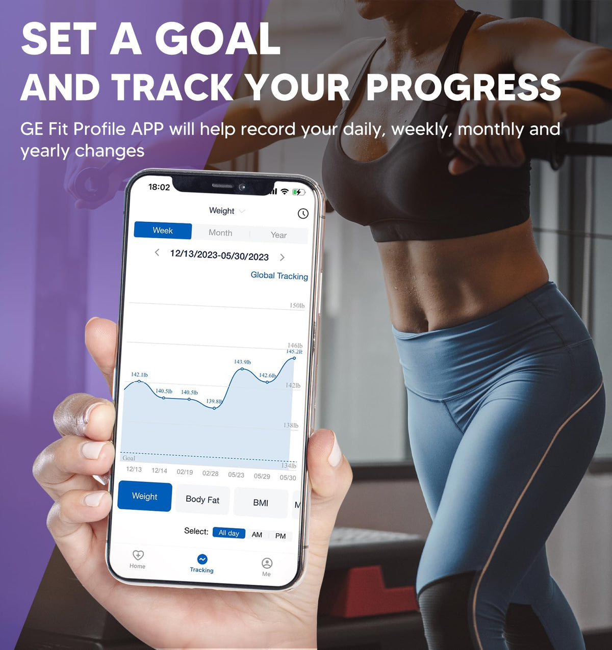 Balance connectée GE Smart Scale : analyseur de composition corporelle Bluetooth à 8 électrodes – Modèle pratique