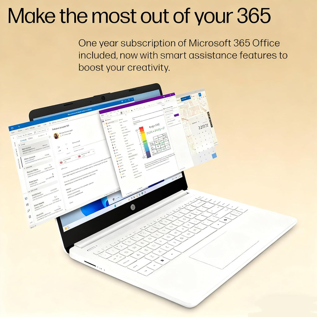 Ordinateur compact portable HP 14 HD - Processeur Intel Celeron, 8 Go de RAM, 64 Go de stockage eMMC - Léger et doté d'une autonomie de 12 h - Design élégant avec de nombreux ports - Webcam et micro intégrés - Idéal pour les professionnels, les
