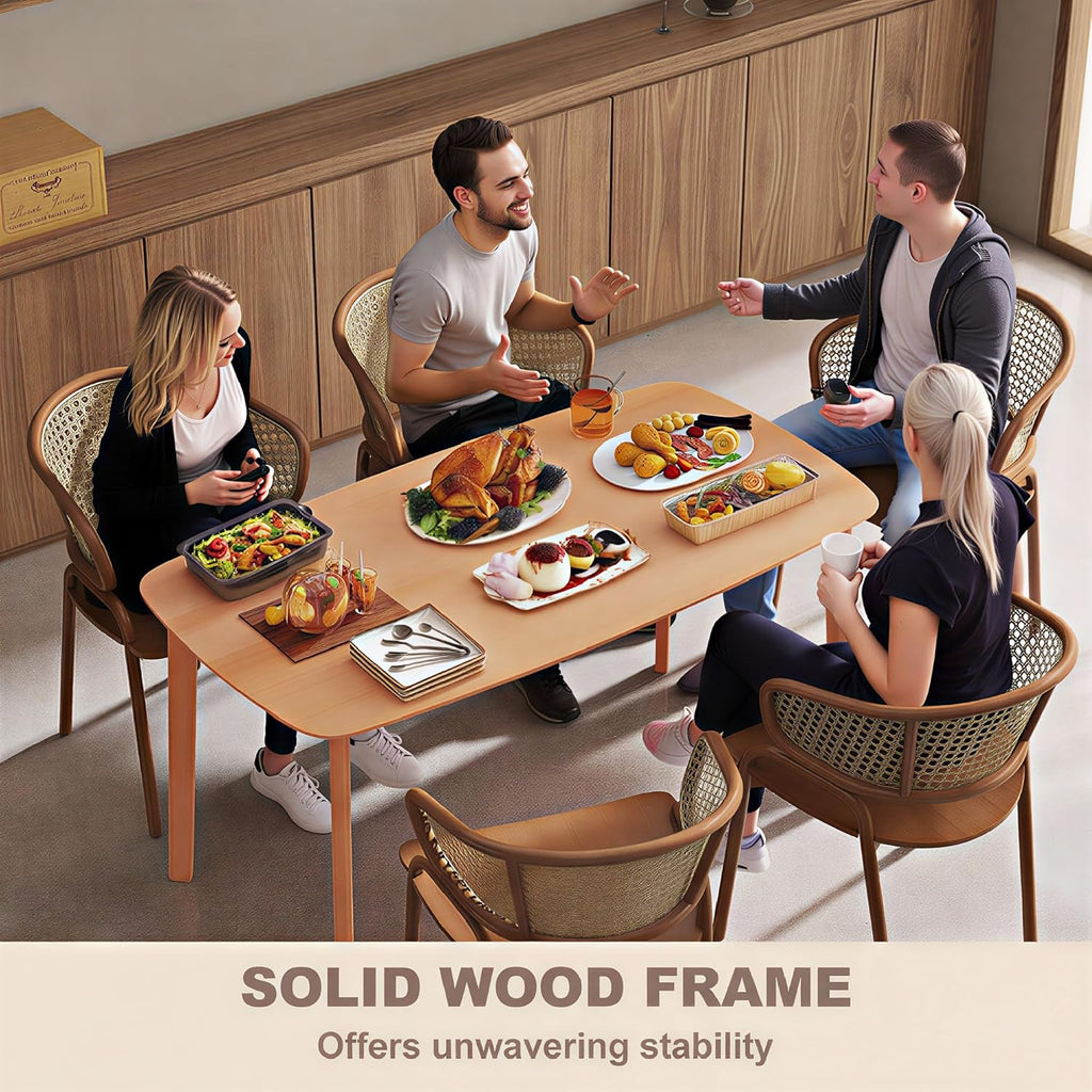 Table de salle à manger HOMCOM en bois massif pour 6 personnes, table de cuisine rectangulaire rustique de 150 cm de long dotée de grand plateau, couleur naturelle