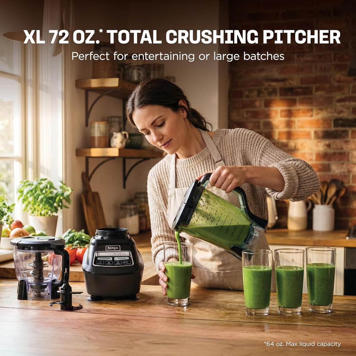 Système de cuisine Ninja | Robot culinaire et blender tout-en-un pour smoothies | inclut un pichet, deux gobelets de 473 ml et un bol de 2 litres | Prépare salsa, pâtes, milkshakes et boissons glacées | 1500 W | Noir | BL770