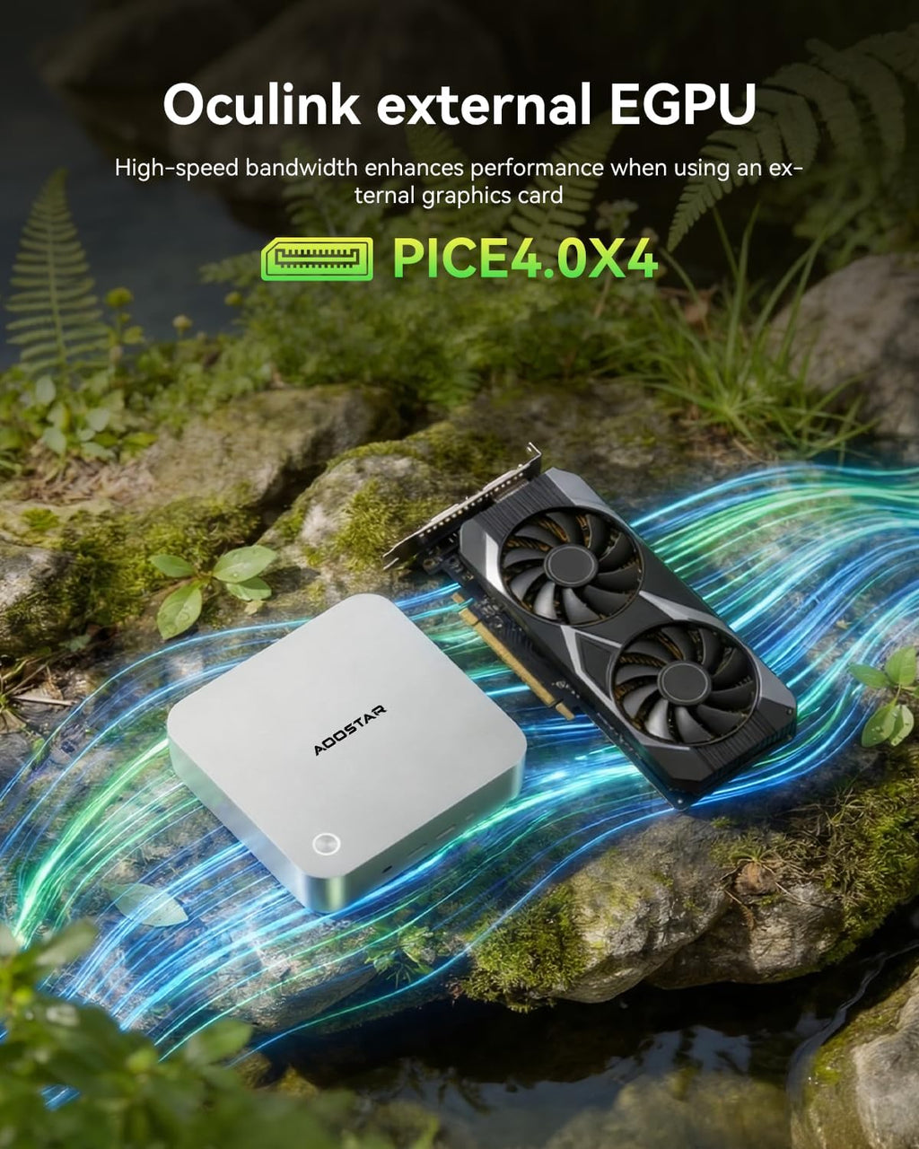 Mini PC AOOSTAR MACO AMD R7 PRO 8845HS doté de 32 Go de RAM DDR5, SSD NVMe de 1 To, OCULINK, 2 ports USB 4.0 (PD | 8K à 60 Hz), HDMI 2.1, 1 port DP 1.4, 2 ports LAN 2,5 GHz, 2 emplacements M.2