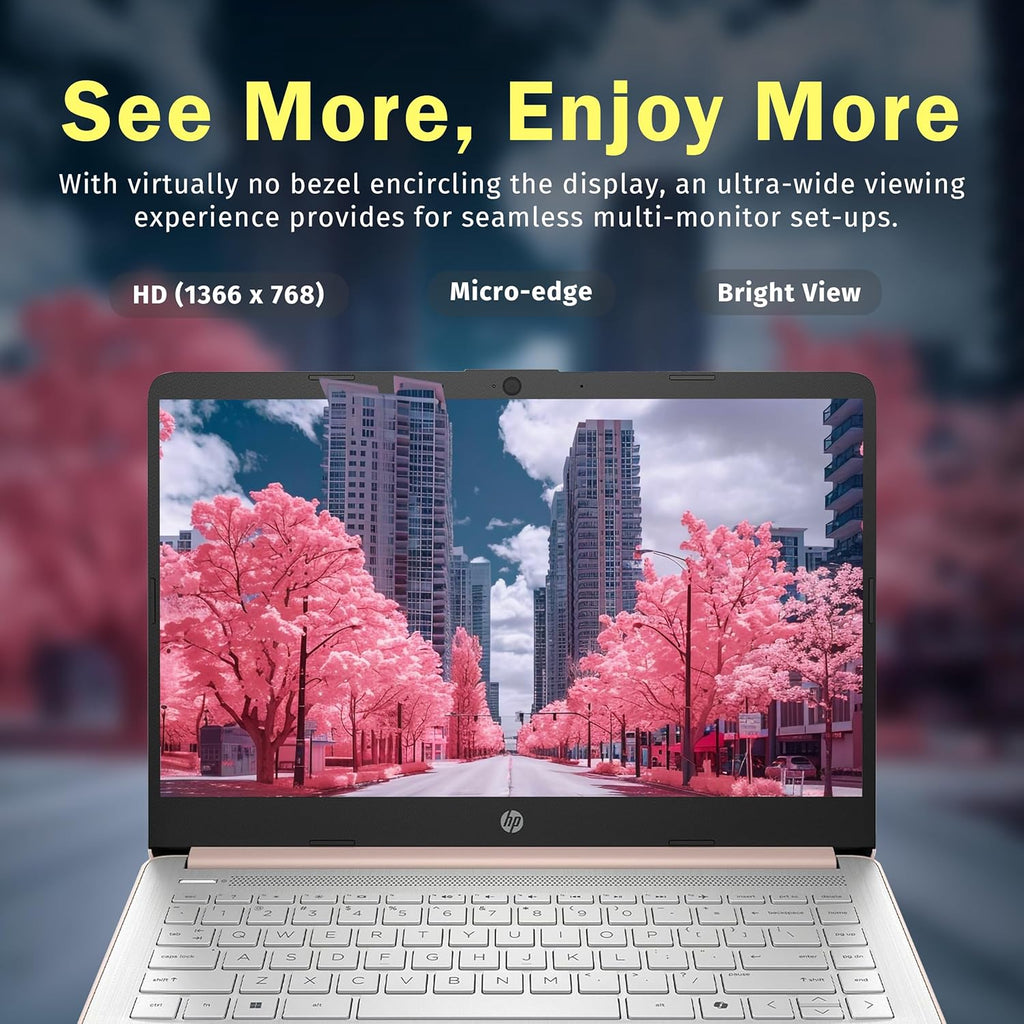 Ordinateur compact portable HP Stream 14 HD, processeur Intel N150, 4 Go de RAM, disque dur UFS de 128 Go, carte graphique Intel, webcam, Wi-Fi 6, autonomie longue durée, Copilot, Windows 11 S, couleur or (reconditionné)