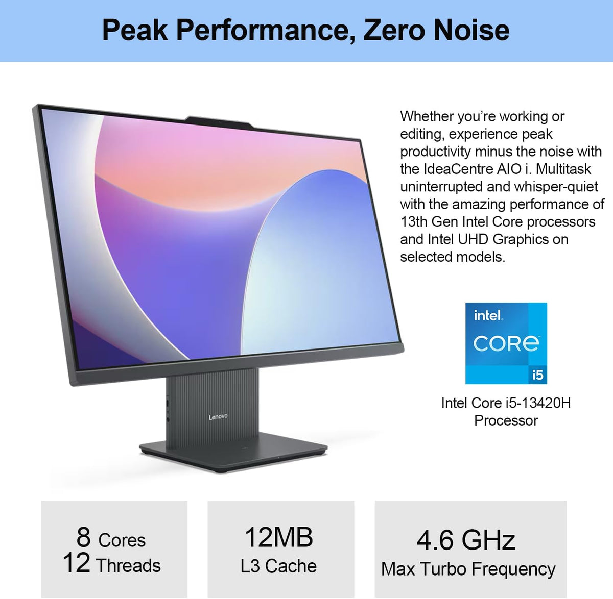 Lenovo IdeaCentre I tout-en-un (2024) : écran tactile intuitif FHD 27 pouces, 100 Hz, processeur Intel Core i5-13420H, 32 Go de RAM DDR5, SSD de 1 To, station de charge à connectivité sans fil, clavier et souris à connectivité sans fil, Wi-Fi 6…