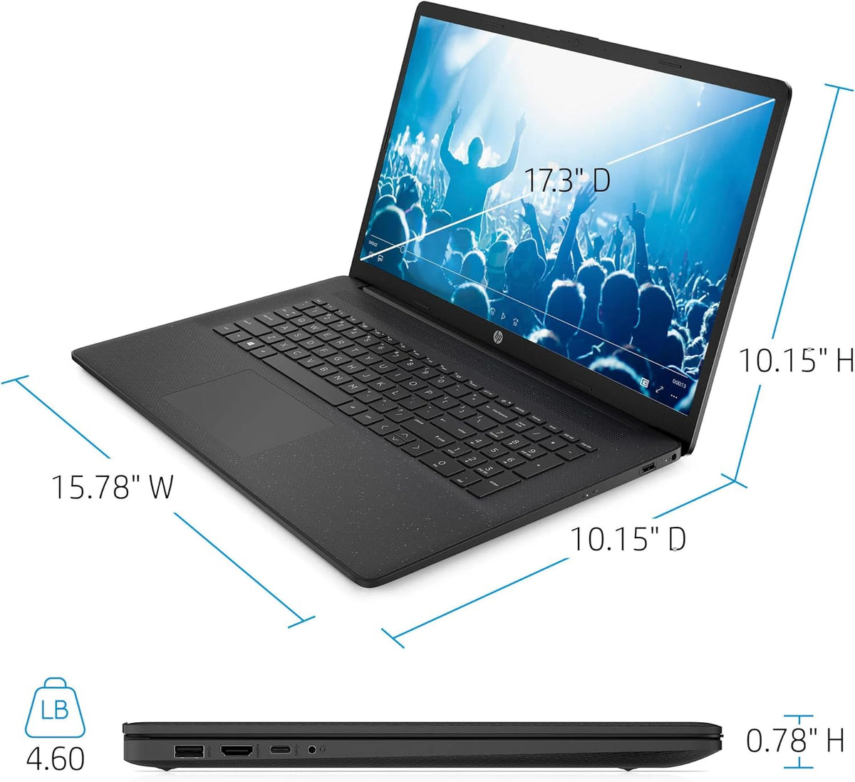 Ordinateur compact portable professionnel HP 17,3 pouces, processeur Intel Core i5 à 10 cœurs, Windows 11 Pro avec suite Microsoft Office à vie, écouteurs PLUSERA, noir (Intel Core i5, 64 Go de RAM | 2,2 To de stockage)