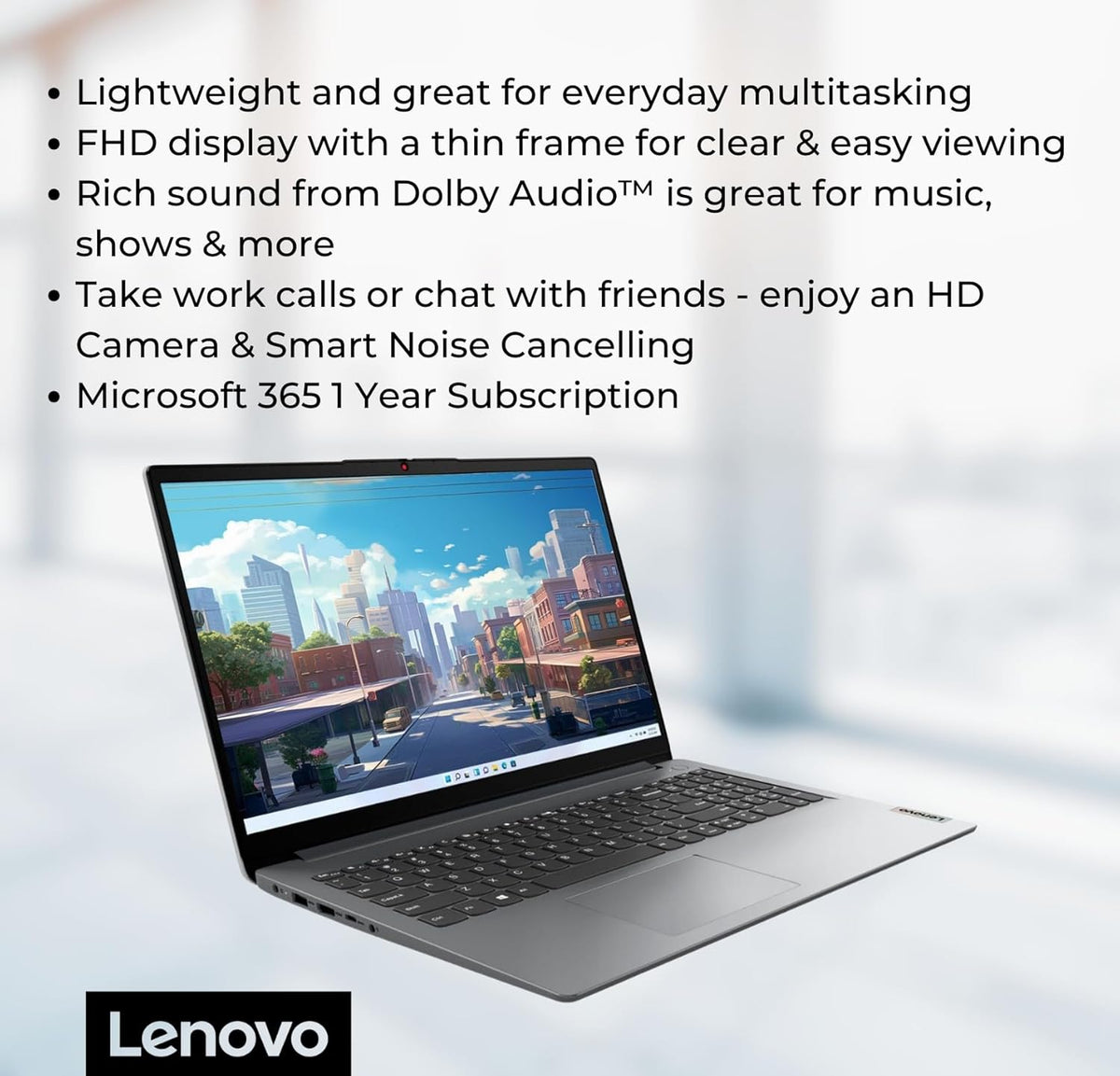 Ordinateur compact portable étudiant Lenovo IdeaPad 1 : écran FHD 15,6 pouces, processeur Intel Dual Core, 12 Go de RAM, SSD 512 Go + eMMC 128 Go, abonnement d’un an à Office 365, Wi-Fi 6, webcam, Bluetooth, lecteur de carte SD, Windows 11 Famille