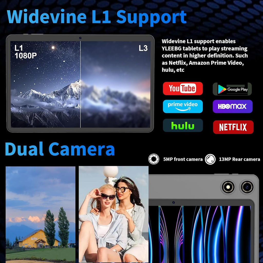 Tablette tactile Android 15 10 pouces (2026) avec clavier, 26 Go + 256 Go, extensible jusqu'à 2 To, Gemini AI avec processeur octocœur, batterie 8 000 mAh, Wi-Fi 5G, GPS, GMS, Widevine L1, tablette 2 en 1 avec étui, souris et stylet (étui noir).