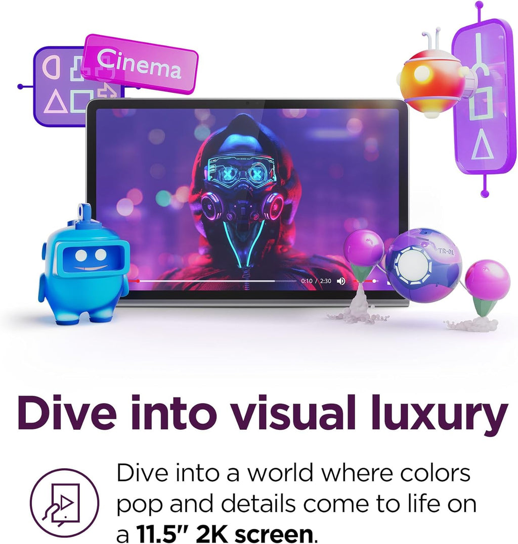 Lenovo Tab Plus - 2024 - Tablette tactile multimédia haut de gamme - 8 haut-parleurs JBL® - Écran tactile LCD 2K de 11,5 pouces - 8 Go de mémoire - 128 Go de stockage - Processeur MediaTek™ Helio G99 - Étui folio inclus - Gris lunaire