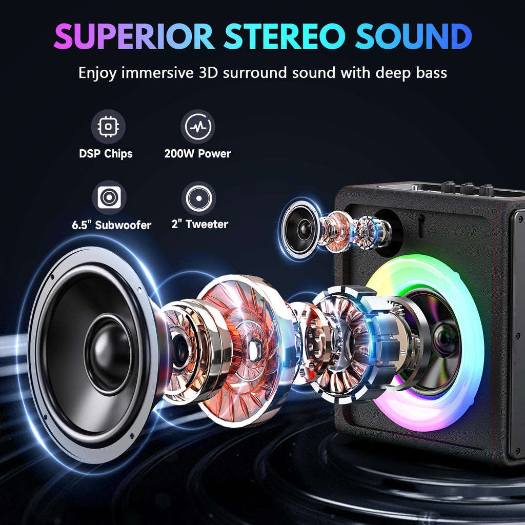 Machine de karaoké PPMIC doté de Bluetooth 5.3 et 2 microphones