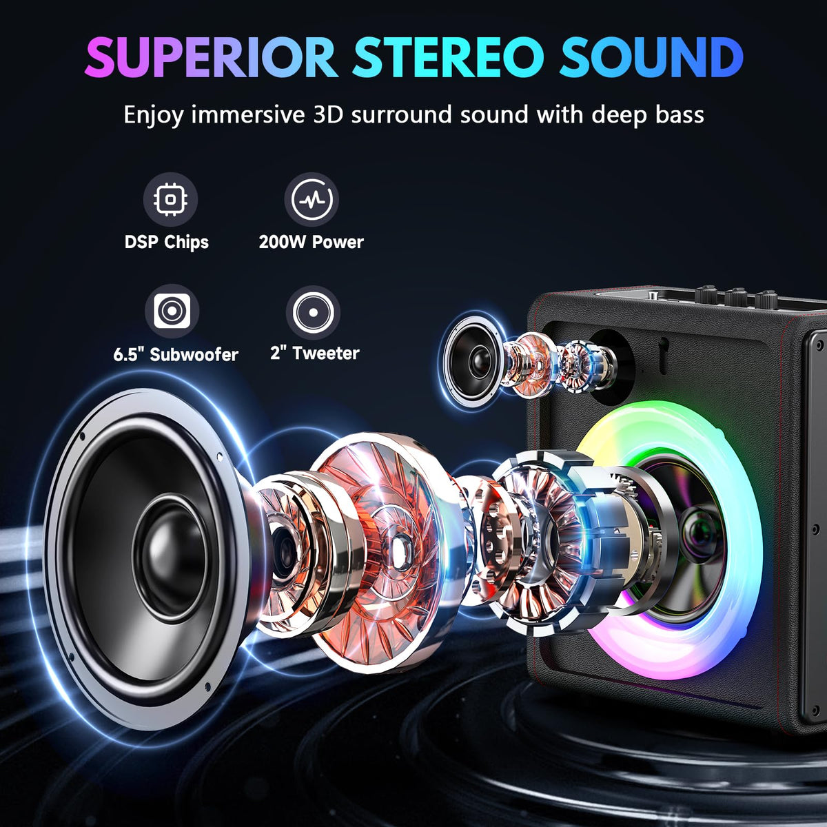 Machine de karaoké PPMIC doté de Bluetooth 5.3 et 2 microphones