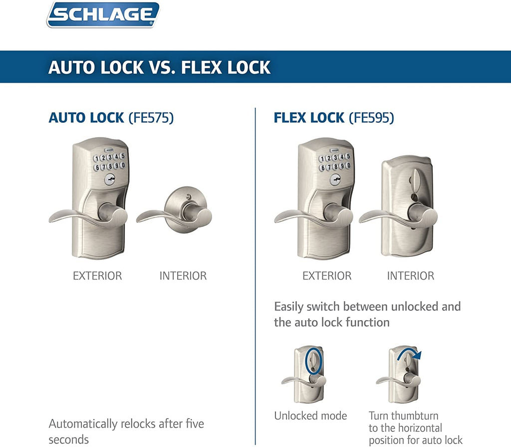Serrure à clavier SCHLAGE Plymouth doté de poignée à levier - Chrome satiné