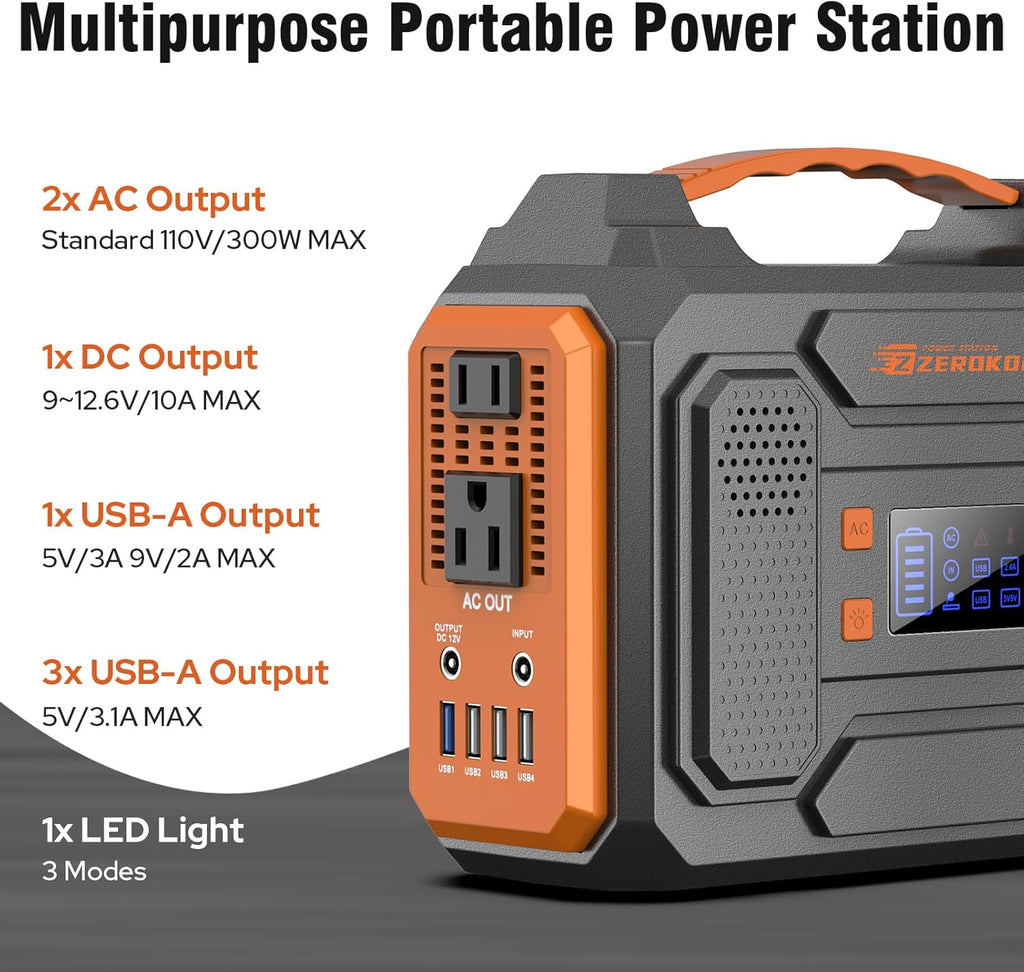 Générateur solaire compact portable avec panneaux 300 W, station d'alimentation avec panneau solaire 60 W, prise secteur 110 V, bloc d'alimentation solaire, générateur de camping, batterie externe 65 W avec alimentation CC pour ordinateur compact